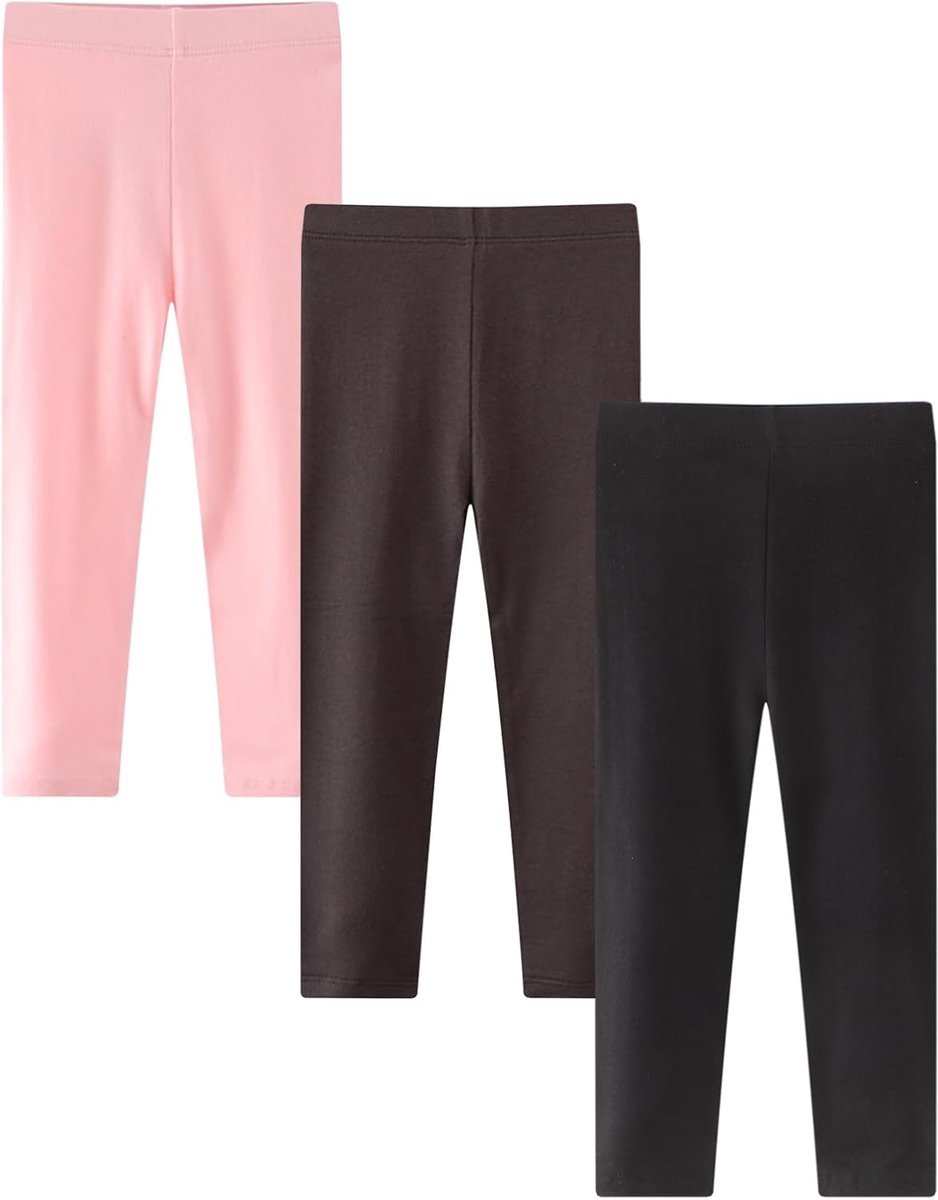 Leggings voor meisjes, set van 3, katoen, lang, elastisch, effen, van 6 maanden tot 6 jaar