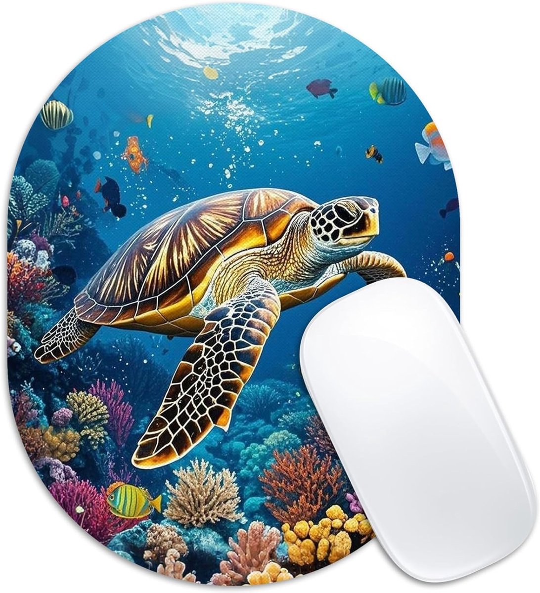 muismat, 15 x 20 cm, kleine draagbare muismat met antislip basis voor laptop, computer en reizen, zeeschildpad