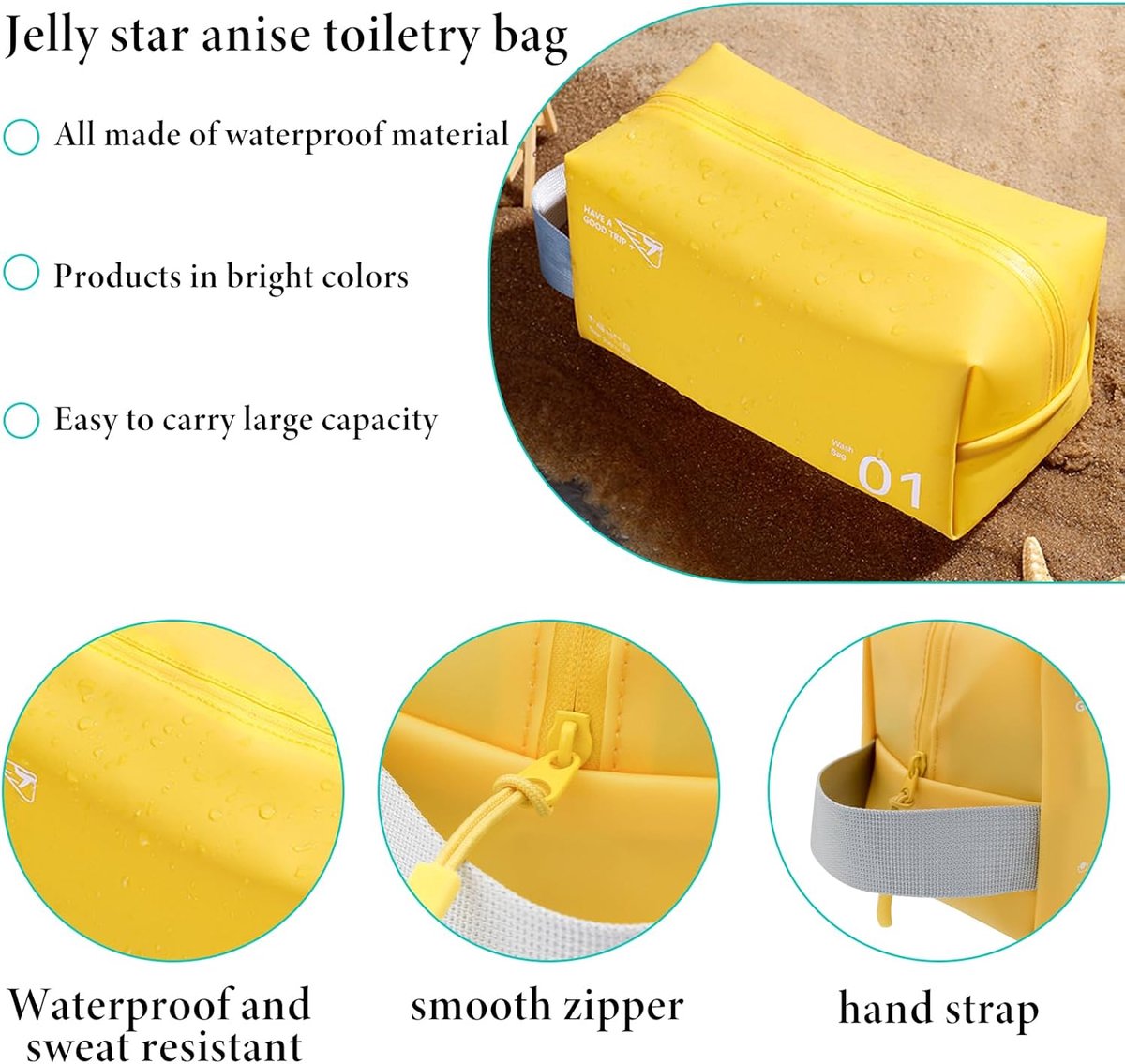 Toilettas voor dames en heren, make-uptas, waterdicht, pvc, reis-make-uptas, toilettas met draagbare handgreep en ritssluiting voor reizen, zwemmen, fitness, groen, Draagbaar