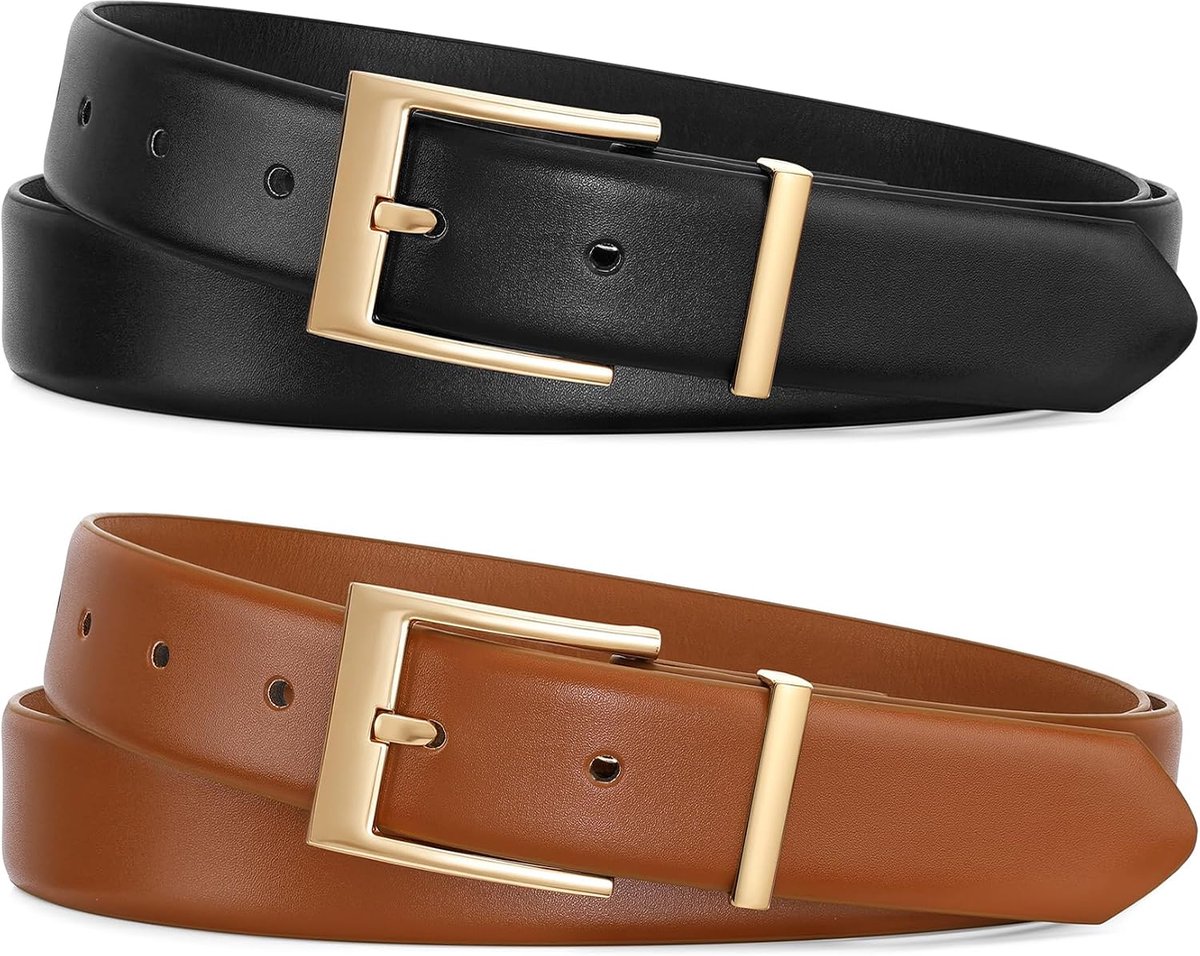 2 stuks leren damesriem, klassieke riem met metalen gesp, tailleriem voor jeansbroeken