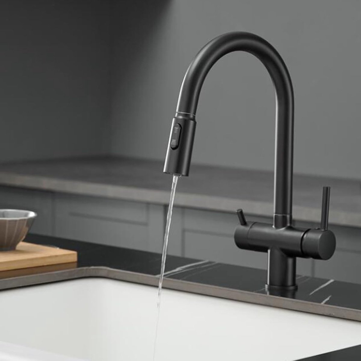 3-weg kraan keuken uittrekbaar messing 2 handgrepen 3-weg kraan osmose draaibaar enkel gat zwart