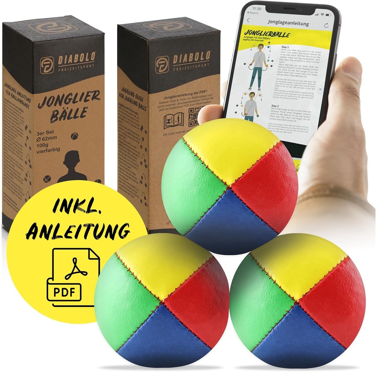 Jongleerballen Set van 3 Stuks - Multikleur - 62 mm - Duurzaam Waterafstotend Kunstleer - Voor Kinderen en Beginners