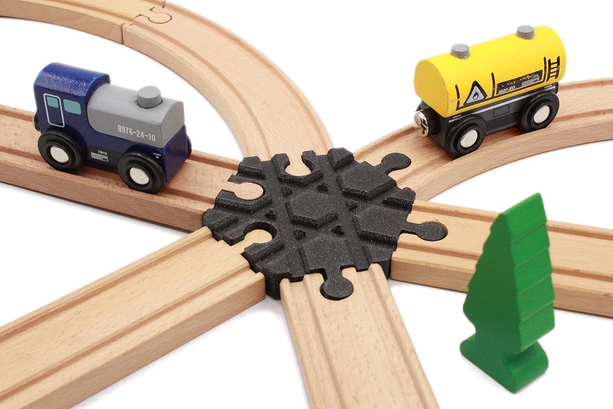 Houten trein intersectie 6-sporen - 3D geprint - stimuleert creativiteit - voor houten treinen - SnelShoppen