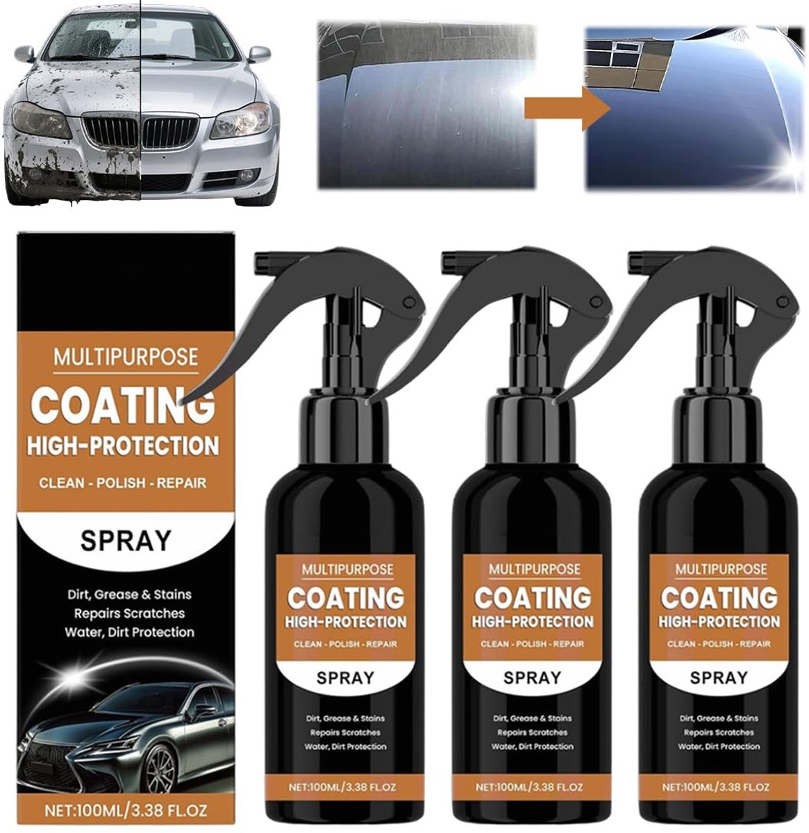 Auto onderhoudsspray 3-in-1 - Turbo Shine Nexa - Hoogglans & Bescherming - Voor een stralende auto - SnelShoppen