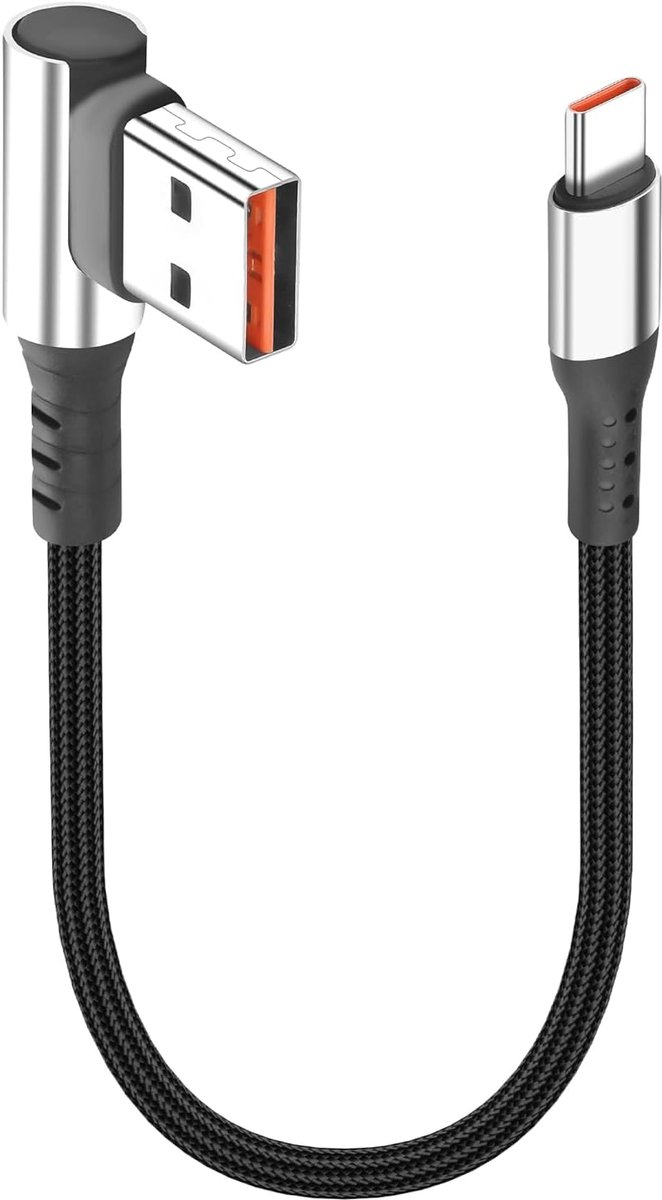 USB C Oplaadkabel 90 Graden - 9.8 Inch - Snelladen 6A - Ideaal voor onderweg - SnelShoppen