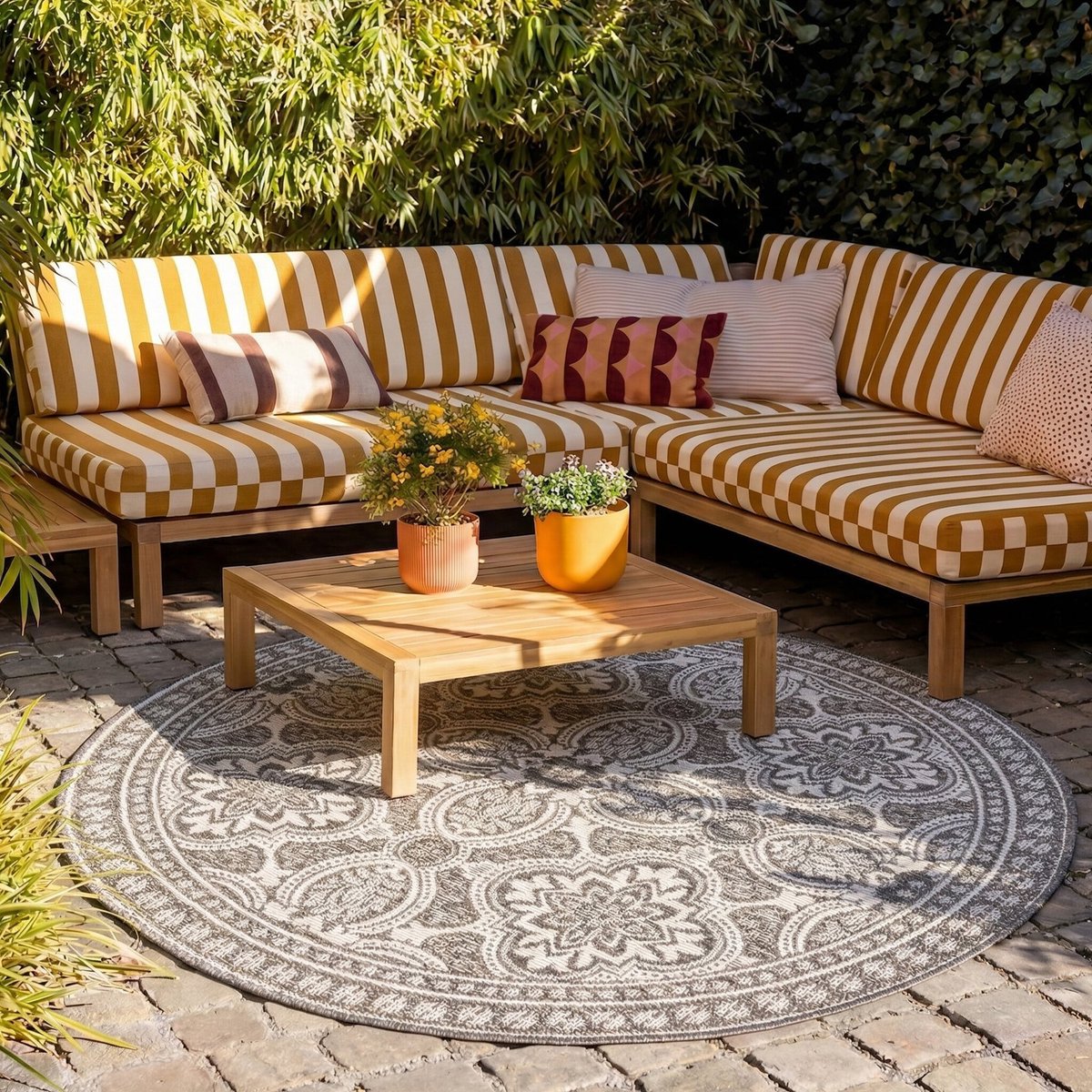 Fraai Rond Buitenkleed - Summer Oriental Grijs - Ø 280cm