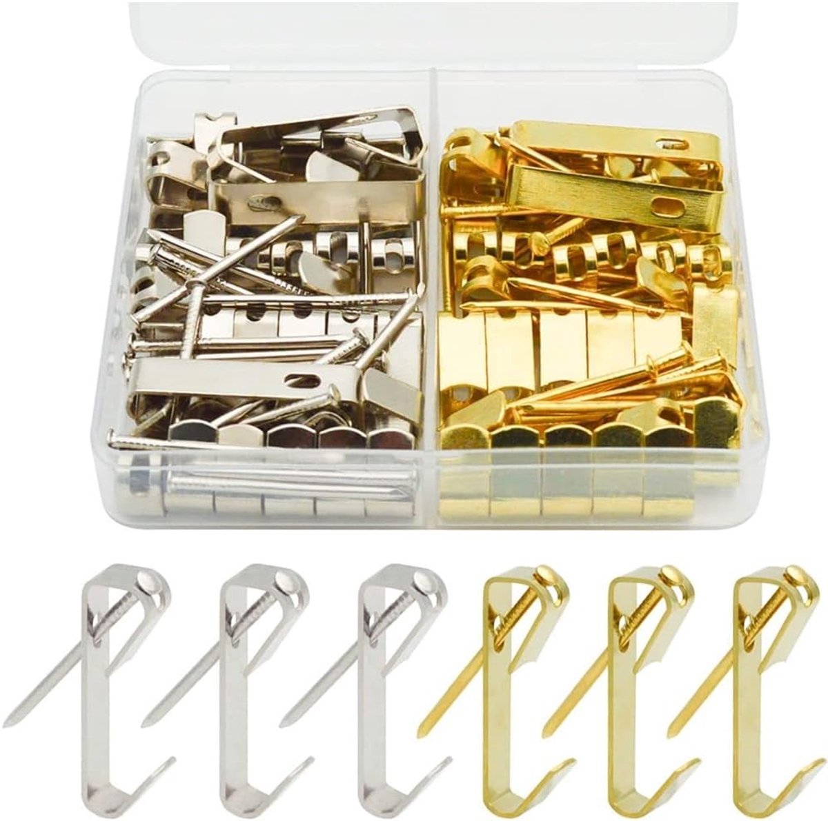 40 stuks foto haken opknoping haken kit, foto haken zware frame zware hanger met spijkers (goud, zilver)