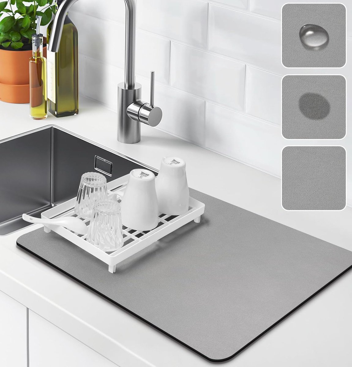 Afdruipmat servies, Afdruipmat voor koffiezetapparaat, sneldrogend, afdruipmat, servies, absorberende droogmat voor koffiezetapparaat Dish Drying Mat
