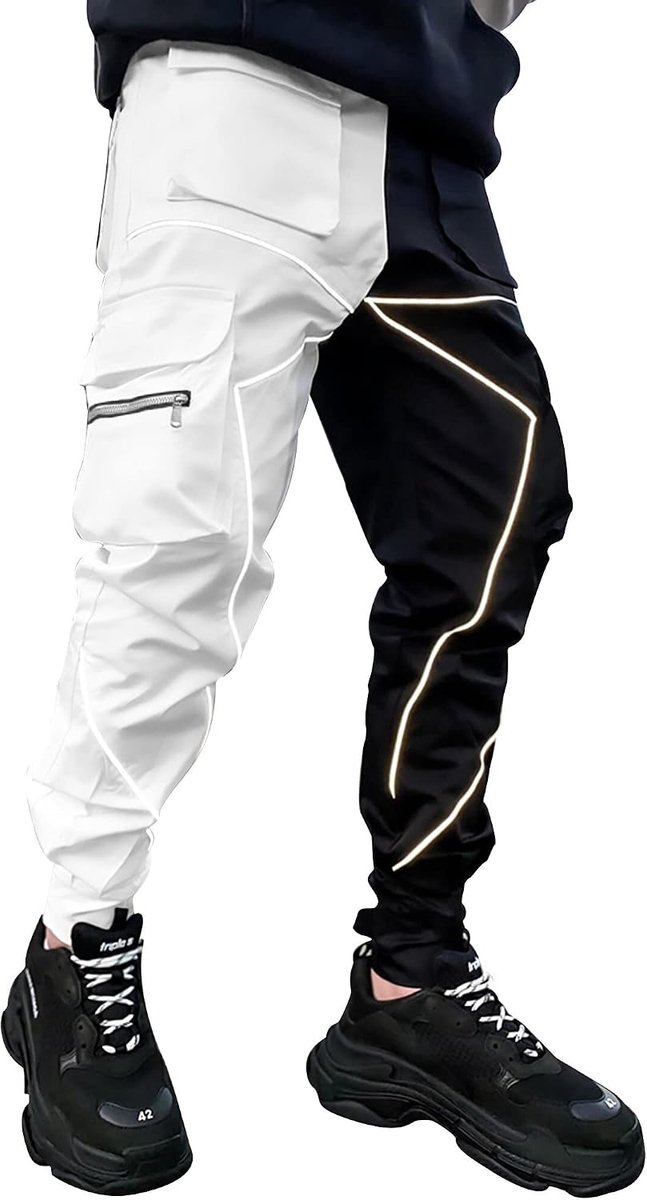 Cargobroek voor heren, hiphop techwear, cargobroek met reflecterende strepen, streetwear, punk, joggingbroek, joggingbroek met zakken, elastische tailleband