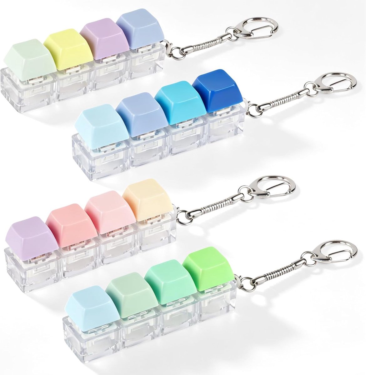 4 stuks toetsenbord fidget toy, clicker sleutelhanger vingerspeelgoed | 4-knops, draagbaar fidget toetsenbord voor stressverlichting, grappig vingerdecompressiespeelgoed(gemengde kleuren)