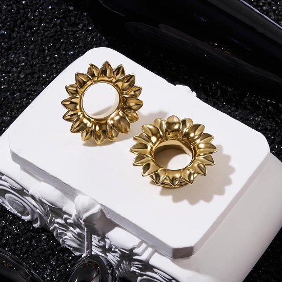 1 paar flesh tunnel roestvrij staal oorplugs expander gauges bloemen oor piercing sieraden zwart zilver goud 8 mm - 16 mm voor dames heren — afbeelding 3