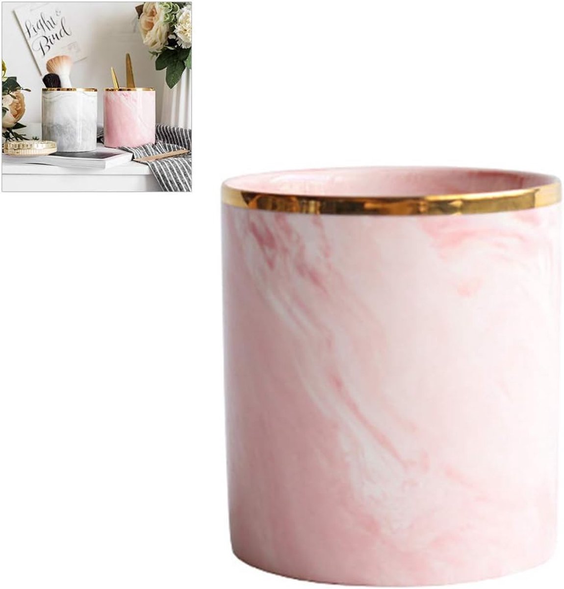 keramiek marmer opbergemmer make-up borstel opbergbuis desktop briefpapier pennenhouder huishoudelijke decoratie (roze)