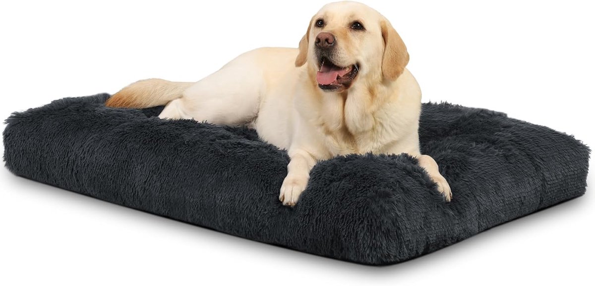 Groot hondenbed van pluche, wasbaar, 91 x 68 cm, antislipbodem, hondenmat, voor grote en middelgrote honden, schaduwgrijs | Pluche hondenbedden voor grote, middelgrote honden, hondenmat, antislip onderkant, hondenbedden, groot, ademend