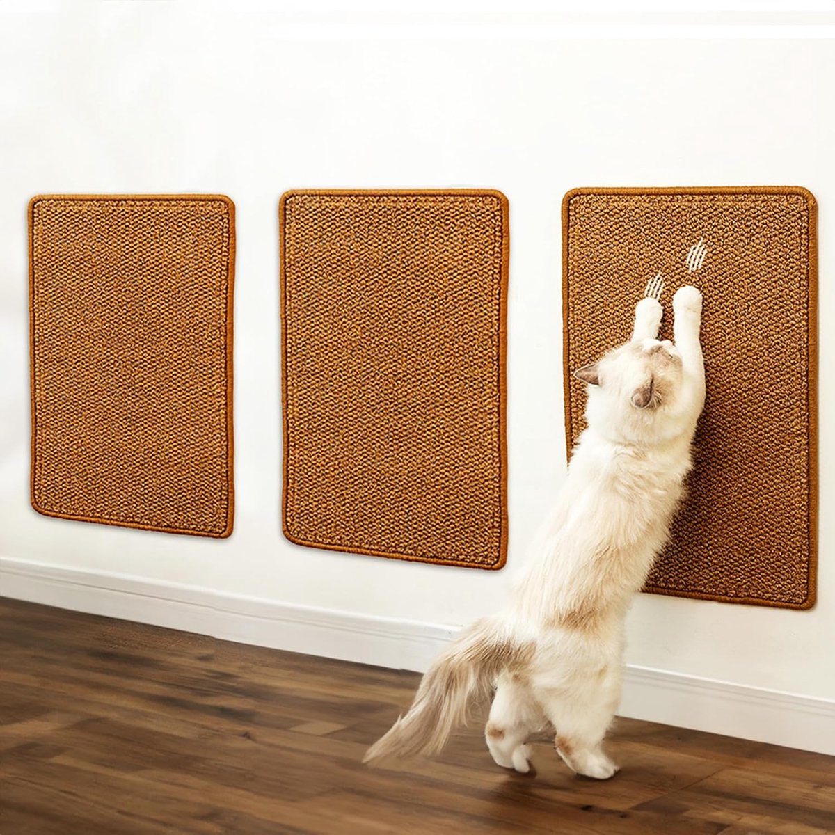 3-delige kattenkrabmatset, antislip sisal-tapijtmat, 60 x 30 cm, krabmat voor katten met plakband, ideaal voor banken, meubels, deuren en krasbescherming.
