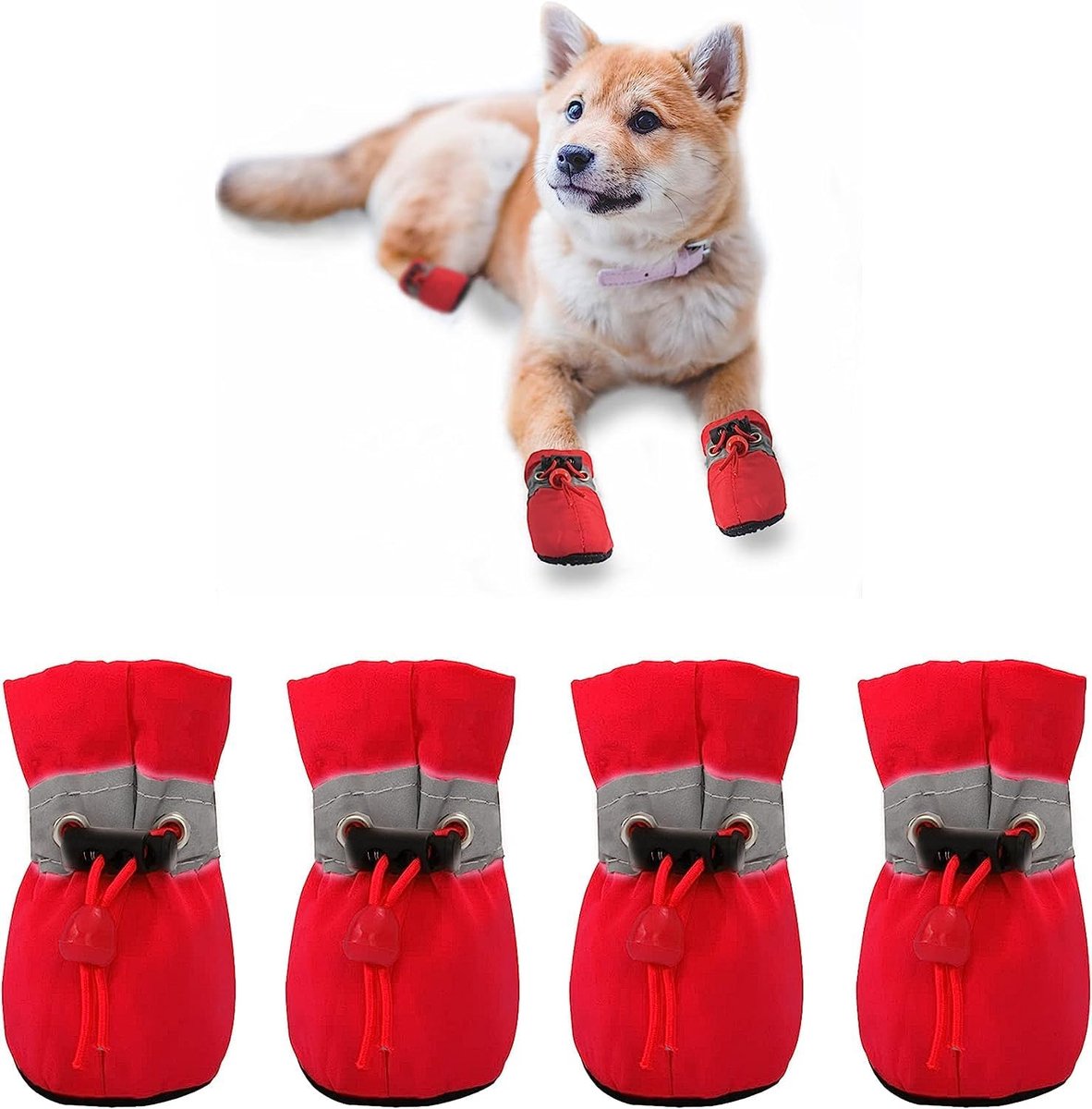 Schoenen, antislip hondenlaarzen met pootbeschermer, deze comfortabele hondenschoenen met zachte zolen zijn voorzien van reflecterende riemen, voor kleine honden (5, rood)
