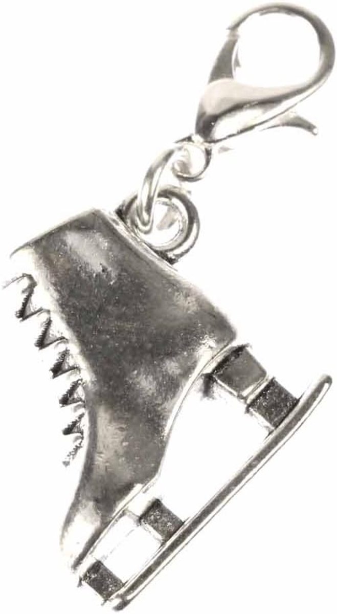 Kunstschaatsen, bedel voor de winter, ijsprinses, zilver, handgemaakt modesieraad, verzilverde kettinghanger, bedelarmband, hanger voor armband, 20 mm, Metaal, Geen edelsteen