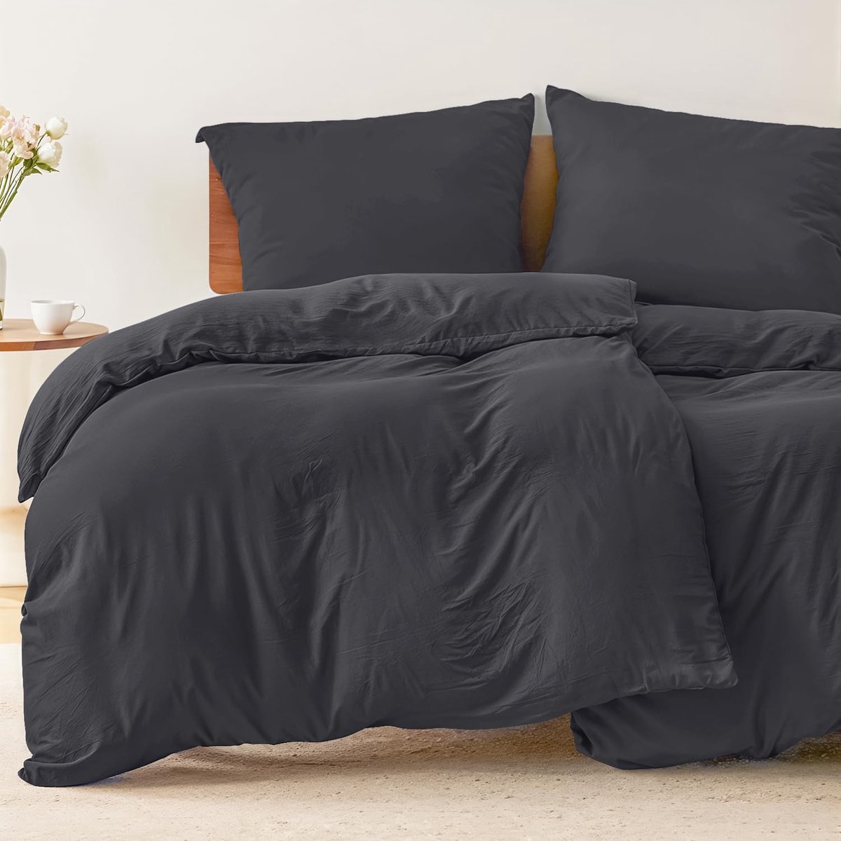 2 dekbedovertrekken 135x200 cm met 2 kussenslopen 80x80 cm - Donkergrijs - Beddenset 135x200 cm van 100% microvezel - 4-delig - Gecertificeerd chemicaliënvrij (Oeko-Tex)