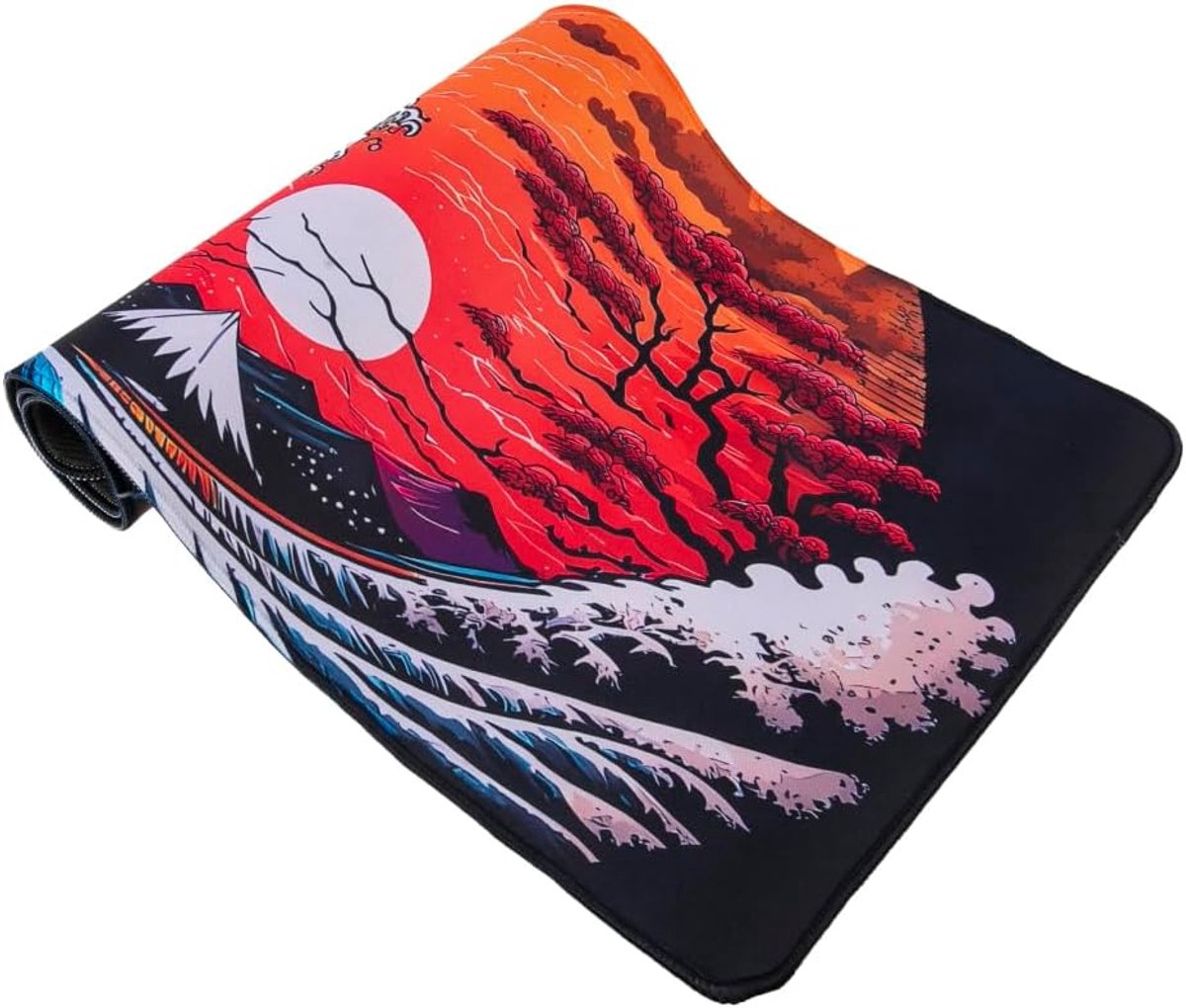 lachineuse - XXL Muismat - De Grote Golf - 800 X 300 X 3 mm - Japanse Deco - Antislip en Waterbestendig - Decoratie Kantoor - Cadeau-idee Japan Azië