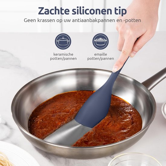 Siliconen Spatel Lepel 315℃ Hittebestendige Kooklepel (Blauw) - Anti-aanbak Keuken Schraper met Schepvorm en Flexibele Rand voor Schrapen Roeren Vouwen Omkeren Serveren — afbeelding 3
