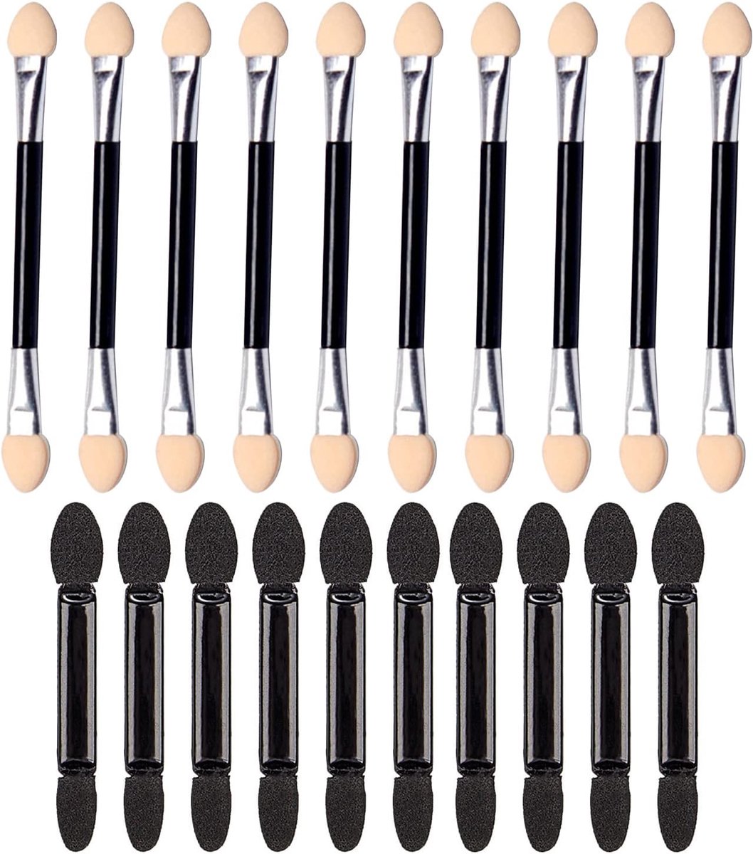 20 stuks oogschaduwspons, 10 stuks lange stick en kort 10 stuks, oogschaduwborstel
