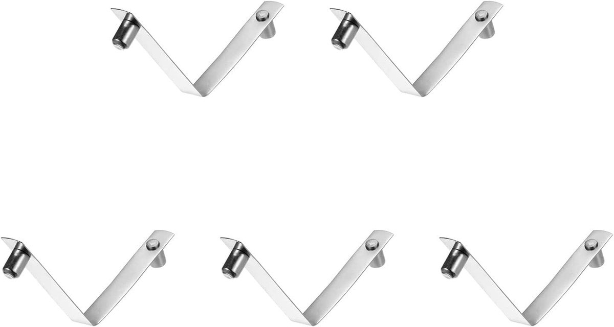 sourcing map 5 stuks dubbele knop kajak peddel snappen veer clip 51 mm x 5,8 mm 65 mm veer staal V-vormige vaste lift telescopische buisstangclips voor tent, paraplu camping, zilverkleurig