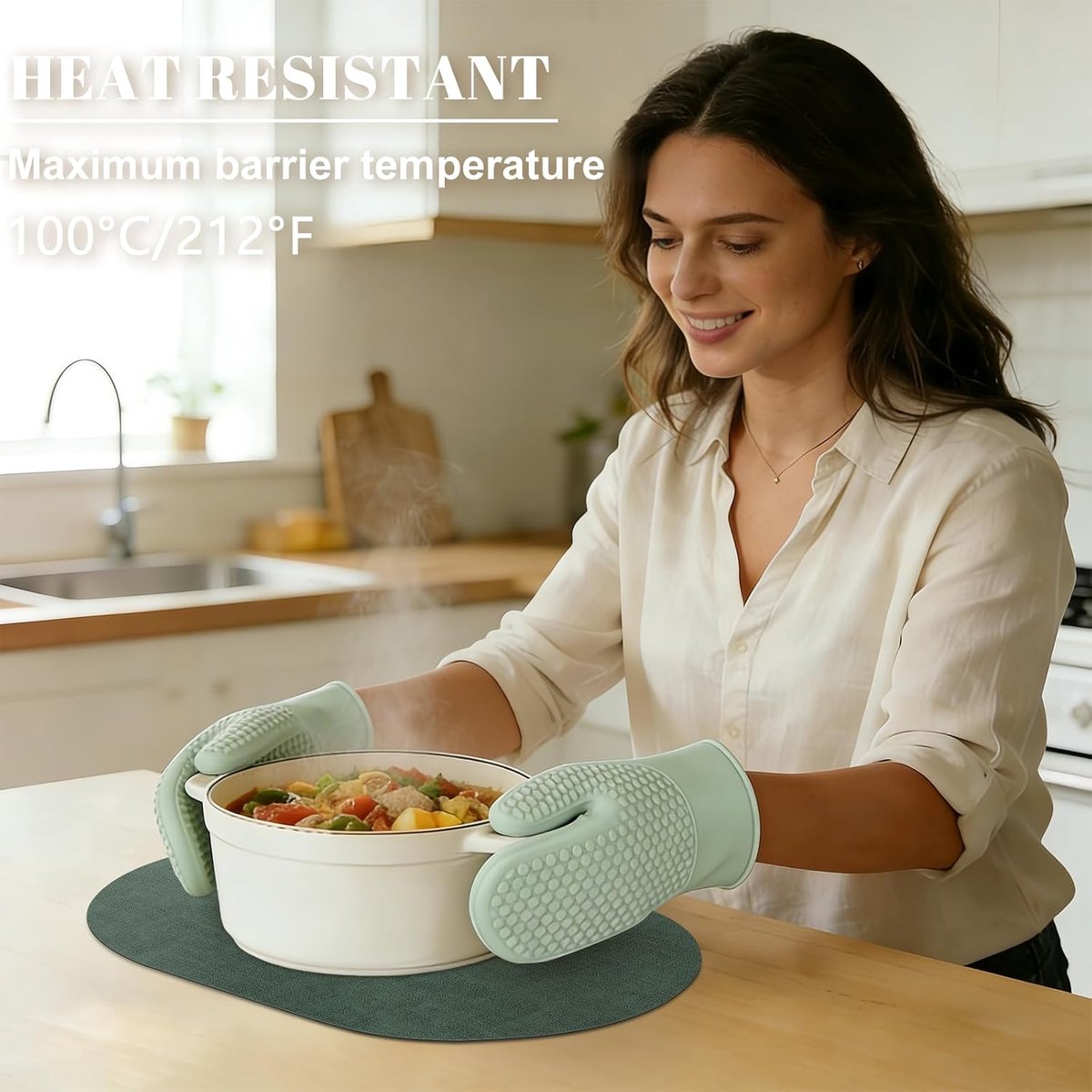 Placemats PU-lederen placemats, wasbare hittebestendige tafelmatten, set van 4, antislip, voor eetkamer, keuken, ovaal, groen