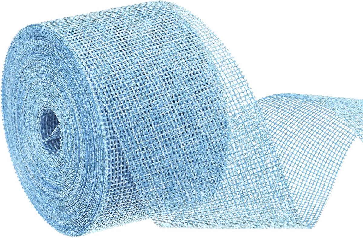 Jute lint, 5 cm breed, 10 meter jute band met draad voor geschenkverpakkingen, huis- en bruiloftsdecoraties, lichtblauw