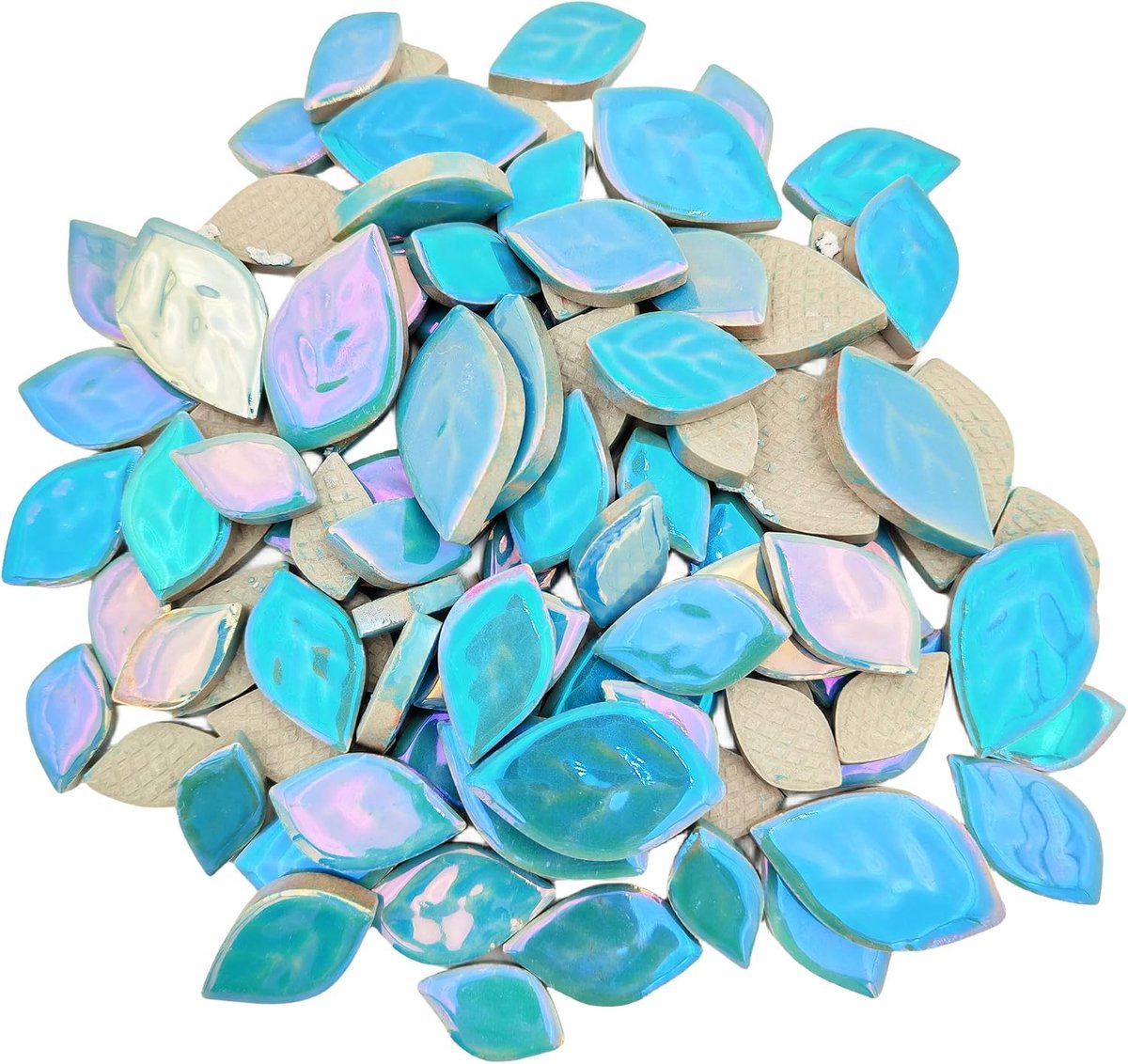 500 g willekeurige iriserende bladkeramische mozaïektegels, 3 maten keramische mozaïekstukken voor creatief DIY-knutselen, bloempotten, vazen, kopjes, tuindecor mozaïekvervaardigingsbenodigdheden