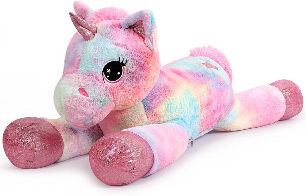 eenhoorn knuffel, 110 cm, zacht pluche, voor meisjes, zacht kussen, voor verjaardag, Kerstmis en Valentijnsdag, roze tie-dye