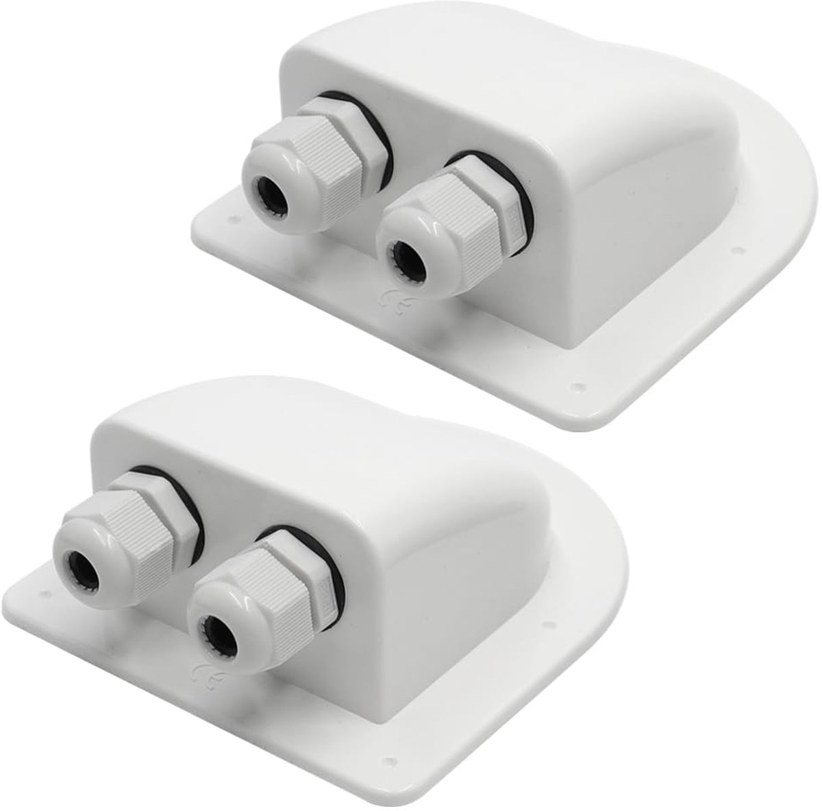 Kabeldoorvoer op zonne-energie, 2 stuks, dubbel gat IP68, dakdoorvoer, 2-voudige waterdichte ABS-fotovoltaïsche camper, aansluitkast voor zonne-installatie, camper, caravan, boot (wit)