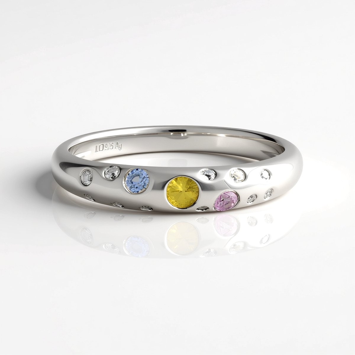 Cavill - Zilveren Ring met Driekleurige Saffier 925 Sterling Zilver - Gele & Roze & Blauwe Saffier 0,273 ct - Bezelzetting - Elegante Edelsteenring