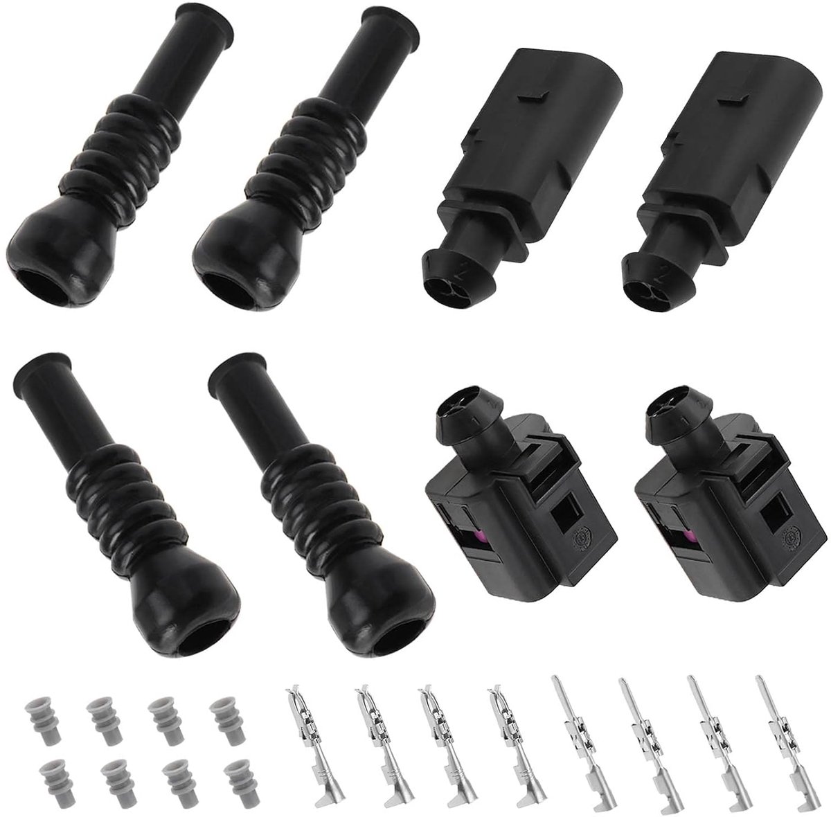 Lord of The Tools 2 Sets 2-polige mannelijke boeksenstecker met klemmen en dichtungen, sensor-stekkerset, 1J0973702 1J0973802 6N0906102, waterdicht reparatieset
