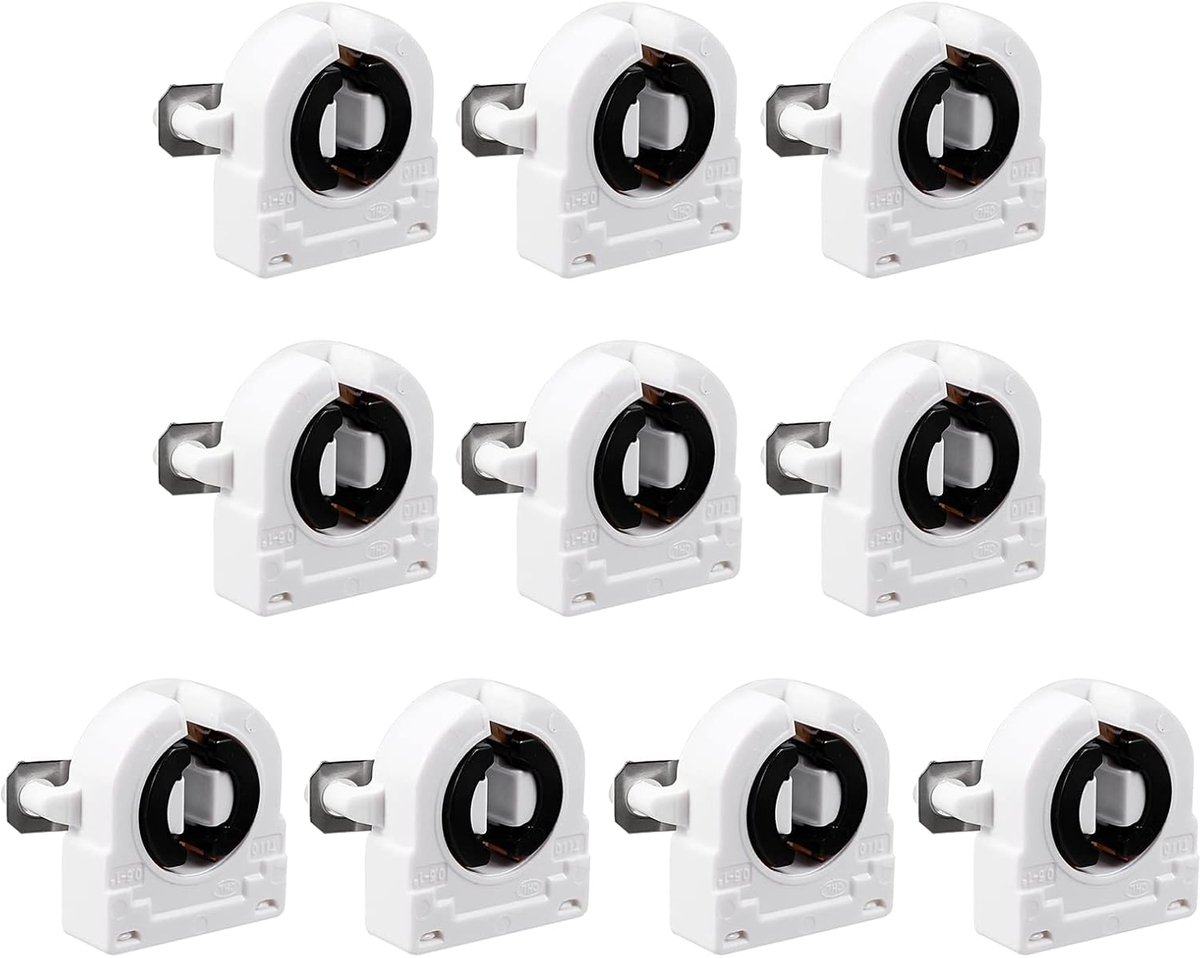 10 stuks 2A T8 LED-buisfitting, niet-overbrugde enkele kop fluorescentielamphouder, G13-fitting voor LED-fluorescentielamp, wit