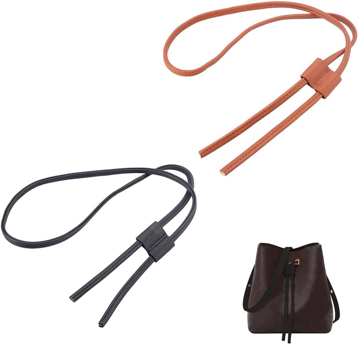 2 stuks 2 kleuren PU lederen trekkoord voor tas emmer 100 cm afneembaar handtas voor schooltas koord bunche accessoires (zwart + bruin)