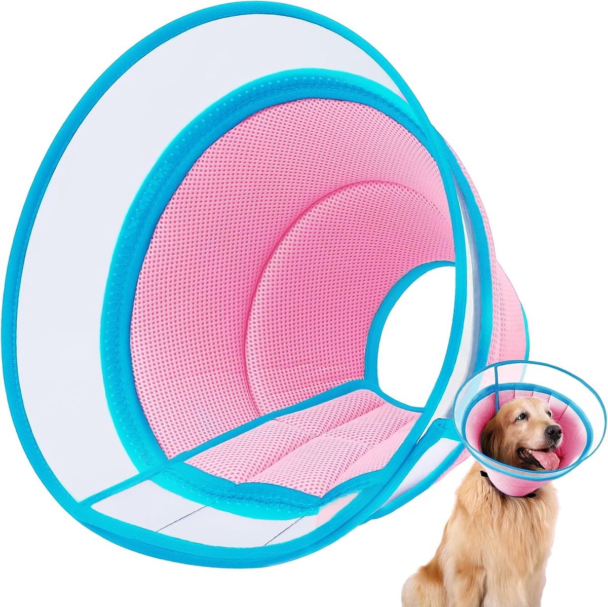 Hondenhalskraag, Beschermkraag Tegen Likken voor Honden, Ademende Hondenhalskraag, Verstelbare Hondenkraag Tegen Likken, Lichte Halskragen voor Honden (Maat 8, Roze)