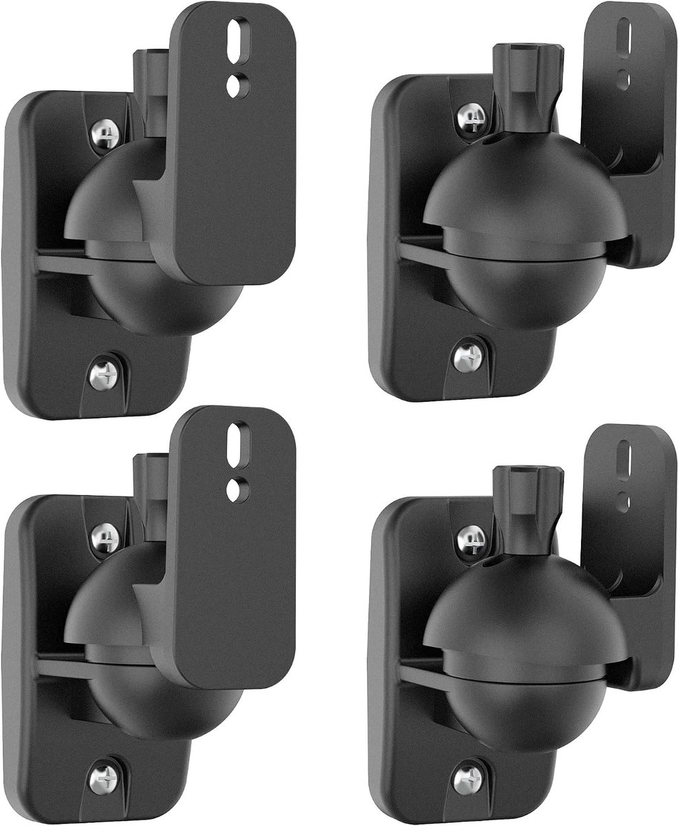 4 stuks luidspreker wandmontagebeugels met fittingen - verstelbare satellietluidspreker wandmontagekit | draaibaar | kantelbaar voor surround sound-luidsprekers, belastbaar tot 3,5 kg, zwart