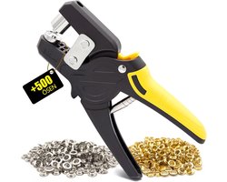 set met 500 ogen (Ø 10 mm), magnetische oogpers van gehard staal, oogtang voor dekzeilen, stoffen zonnezeilen en doe-het-zelf (geel)