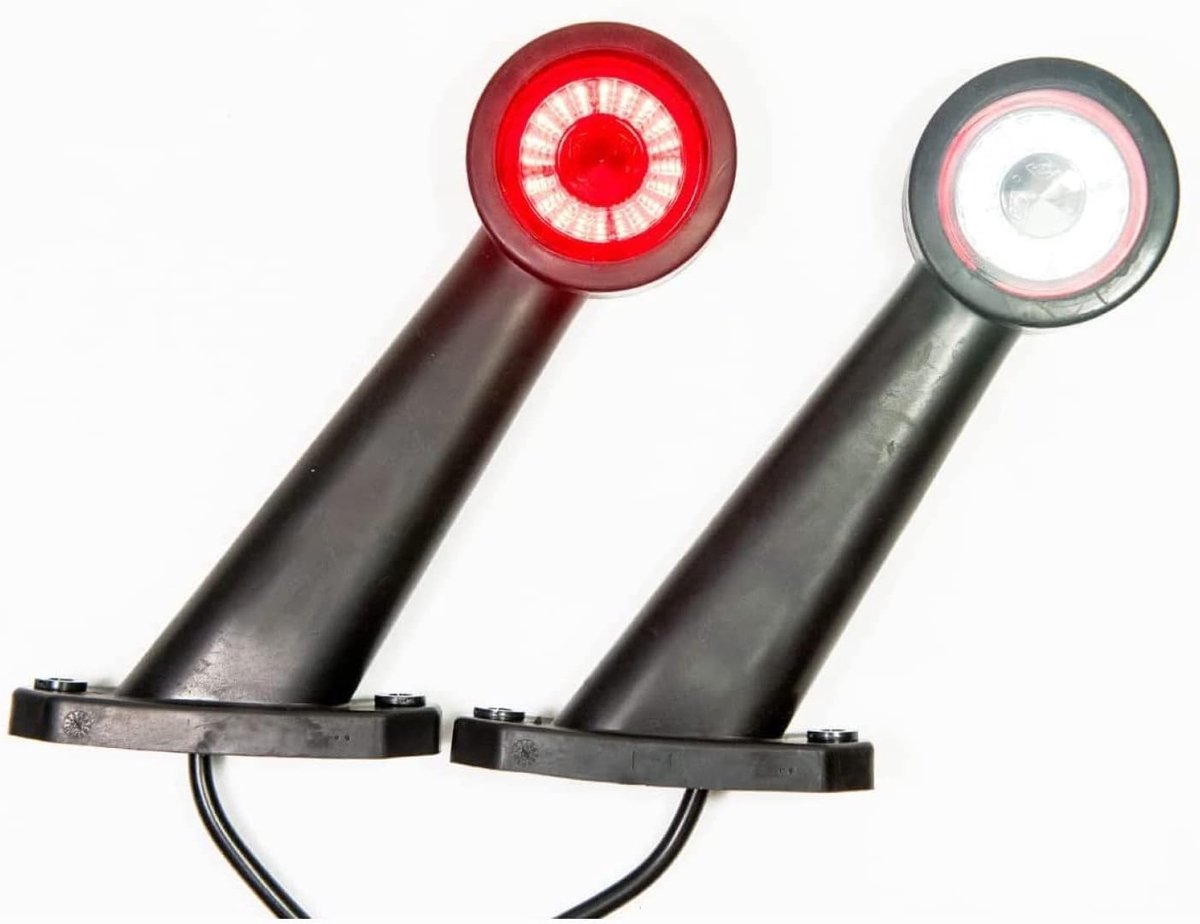 2 x rubber markeringslicht zijlicht positielicht 12V 24V, wit, rood, voor truck auto aanhanger, trailer, trekauto, op een lange, schuine caravan etc.