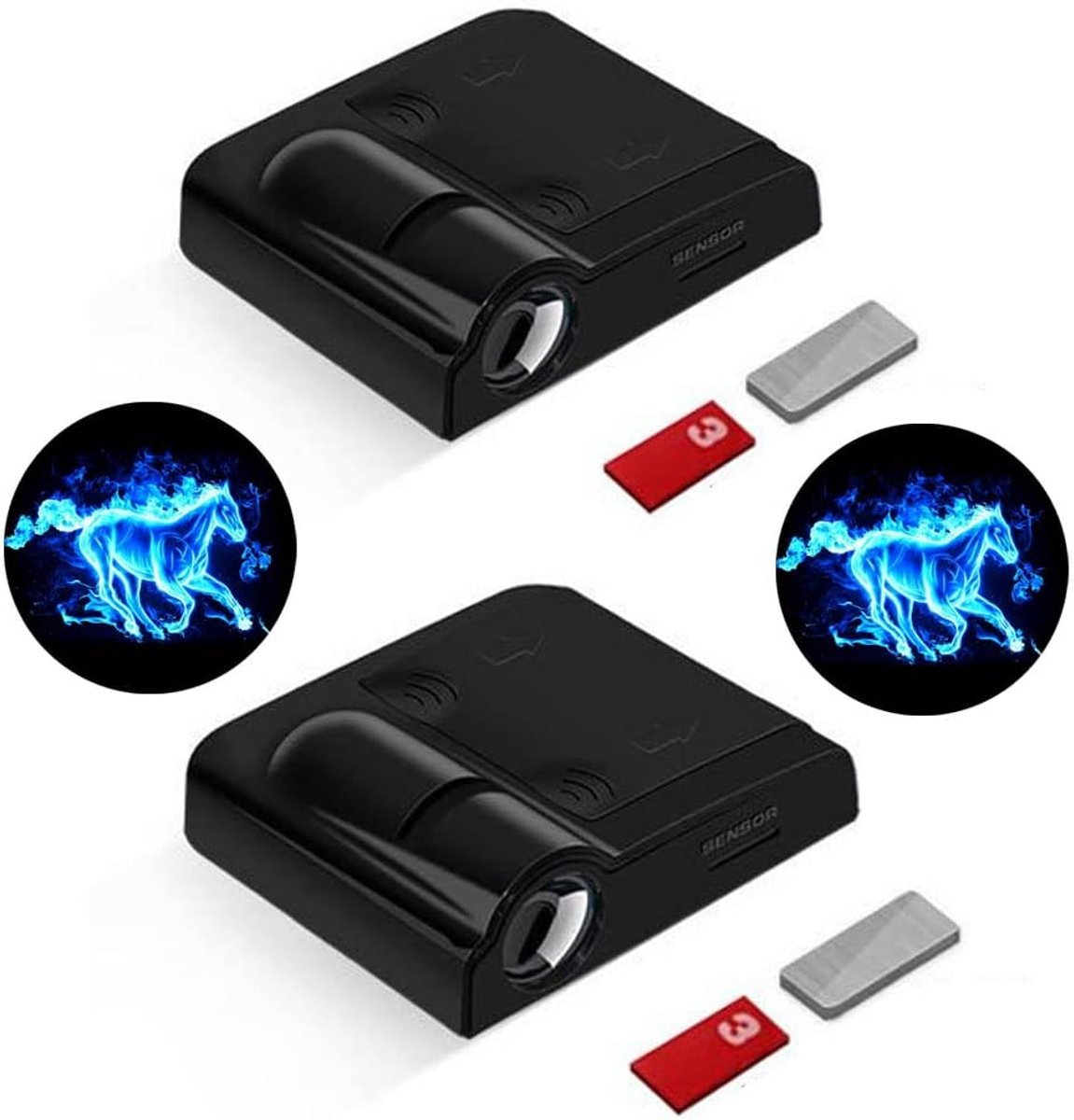 2 Stuks Draadloze Projector Auto Deur Stap, Projector Deur Welkom Licht, Autodeur Projector Licht, Magnetisch Draadloos Deurlicht Zonder Boren(Zwart)