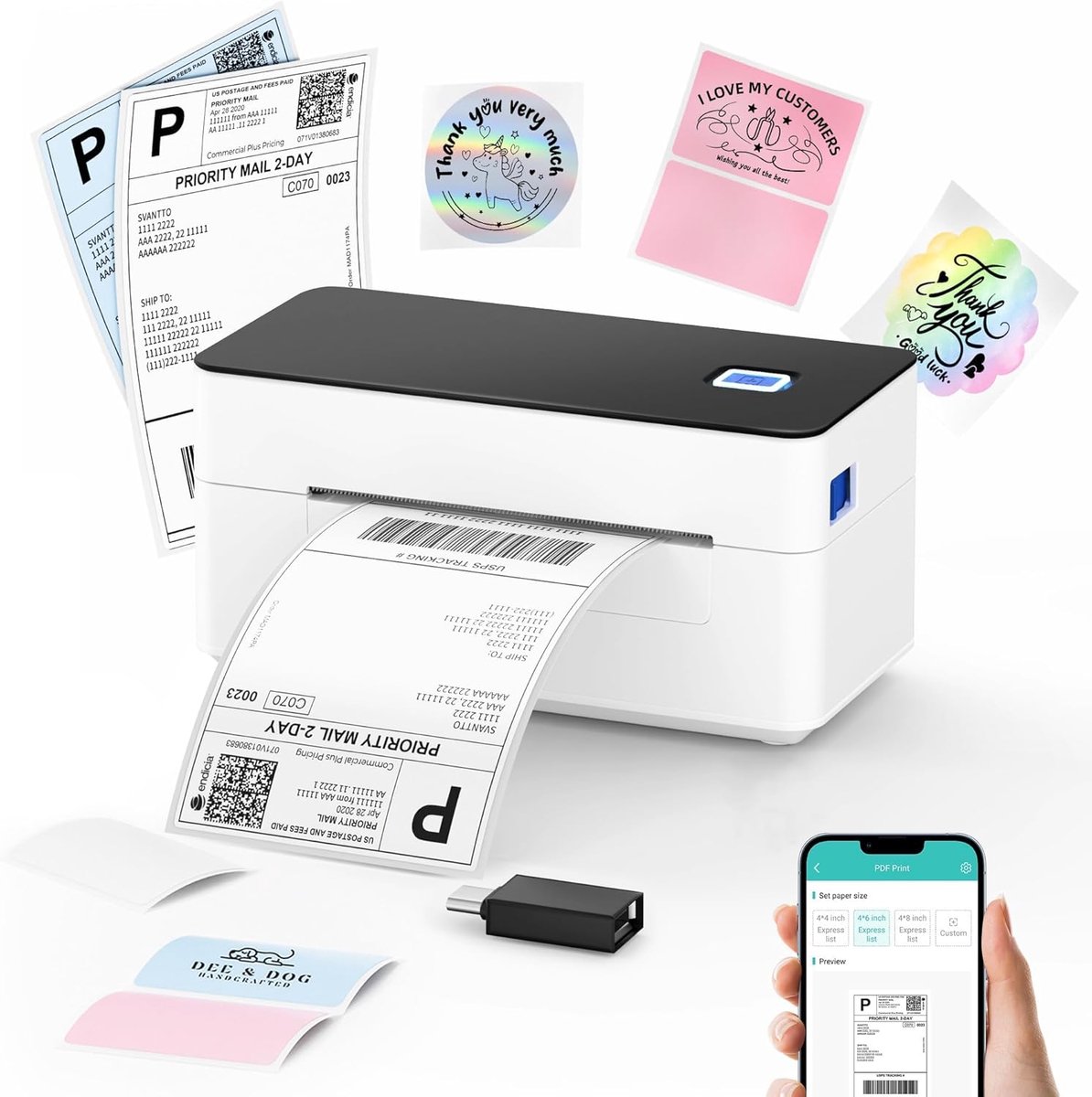 SVANTTO Bluetooth Thermische Verzendetiketprinter 4x6, Compatibel met Windows/Mac/Android/iOS, Hoge Snelheid 4x6 - ShopVlot