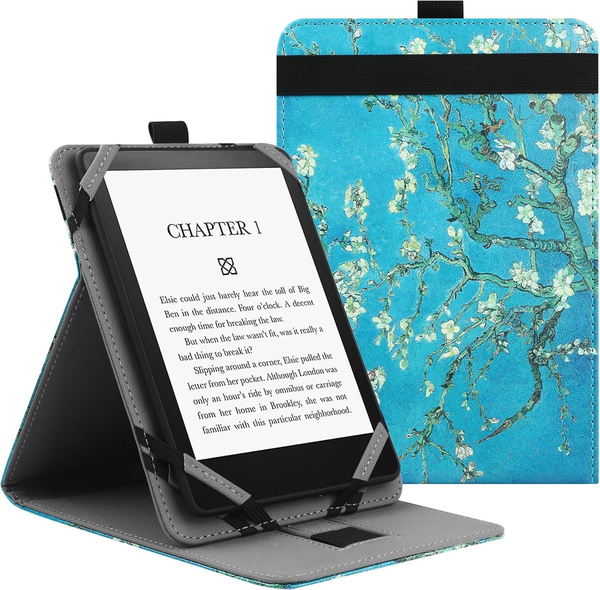 Universele hoes voor 6 inch, 6,8 inch 7 kindle/Colorsoft Paperwhite e-readers, Folio Stand Cover met Handstrap Compatibel met Kindle/Kobo/Tolino/Pocketook/Sony 6/6.8/7" ebook reader-abrikoos
