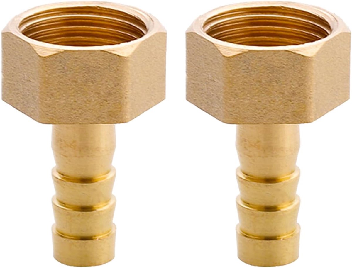 G 1/2" vrouwelijke schroefdraad x 10mm geribde slang pijpverbinding, messing barb slang staart koppelstuk adapter, tuinslang bevestiging accessoires (2 stuks)