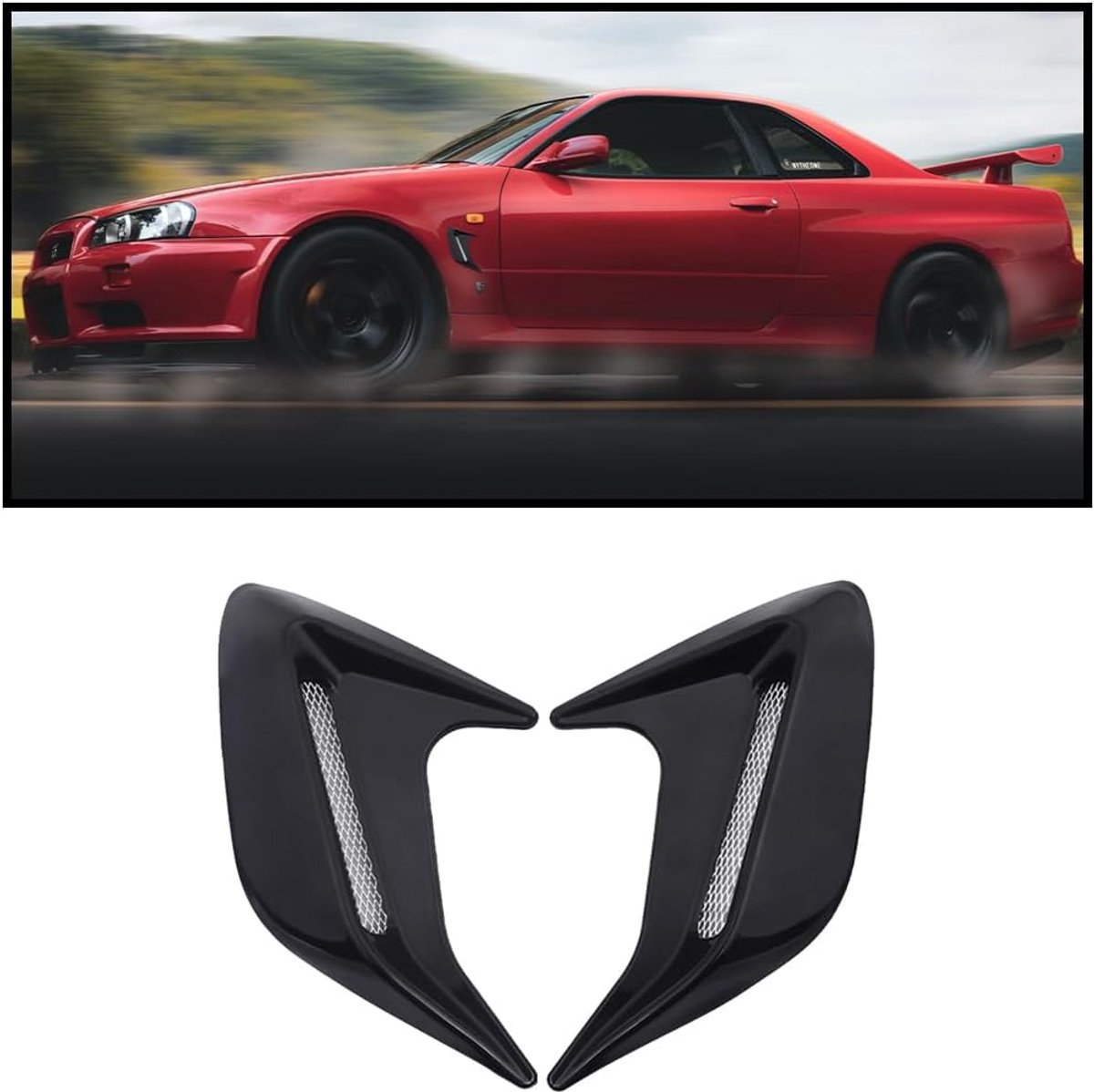 2 stuks auto ventilatieafdekkingen motorkap Air Flow Fender stickers, zijspat-ventiel-stickers, decoratieve luchtinlaatafdekking voor ventilatiesleuven (zwart)