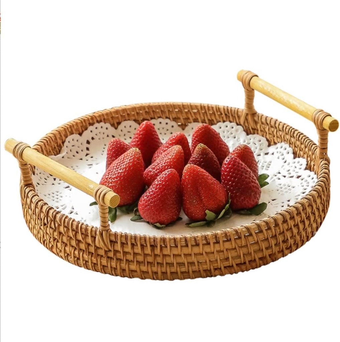 Fruitschaal Eenvoudige rotan geweven dienblad fruitplaat, dubbele oorbrood ontbijt schotel, handgemaakte snacks mand bamboe schotel fruitschaal Fruit Bowl (Color : Autumn rattan storage tray)