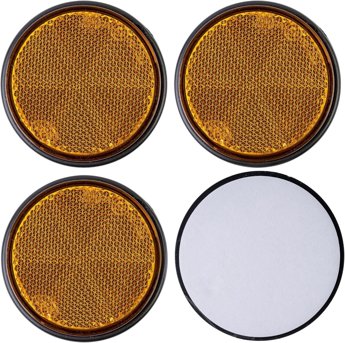 reflectoren om op te lijmen, 4 st., oranje met zwarte rand, Ø 60 mm diameter, met E-markering, stralenreflector voor aanhangwagens, caravans, kattenoog links rechts