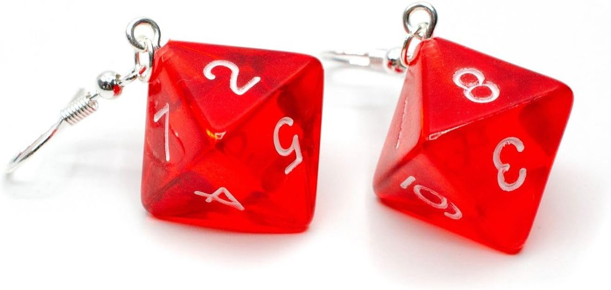 8-zijdige dobbelstenen oorbellen rood - handgemaakt modesieraad I octaeder speeldobbelsteen backgammon bordspel spel casino spelen poker jaren 80 retro - oorbellen oorbellen oorbellen, 30 mm, Katoen