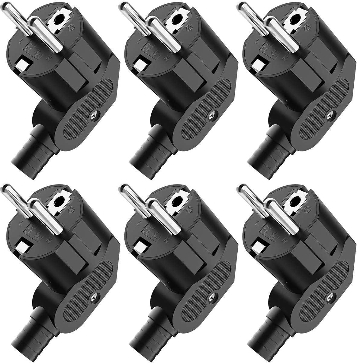 Stekkers, IP20 Schuko stekkers voor gebruik binnenshuis, Europese stekker kunststof 250V (16A) voor 8-10 mm kabel, IP20 voor gebruik binnenshuis - zwart