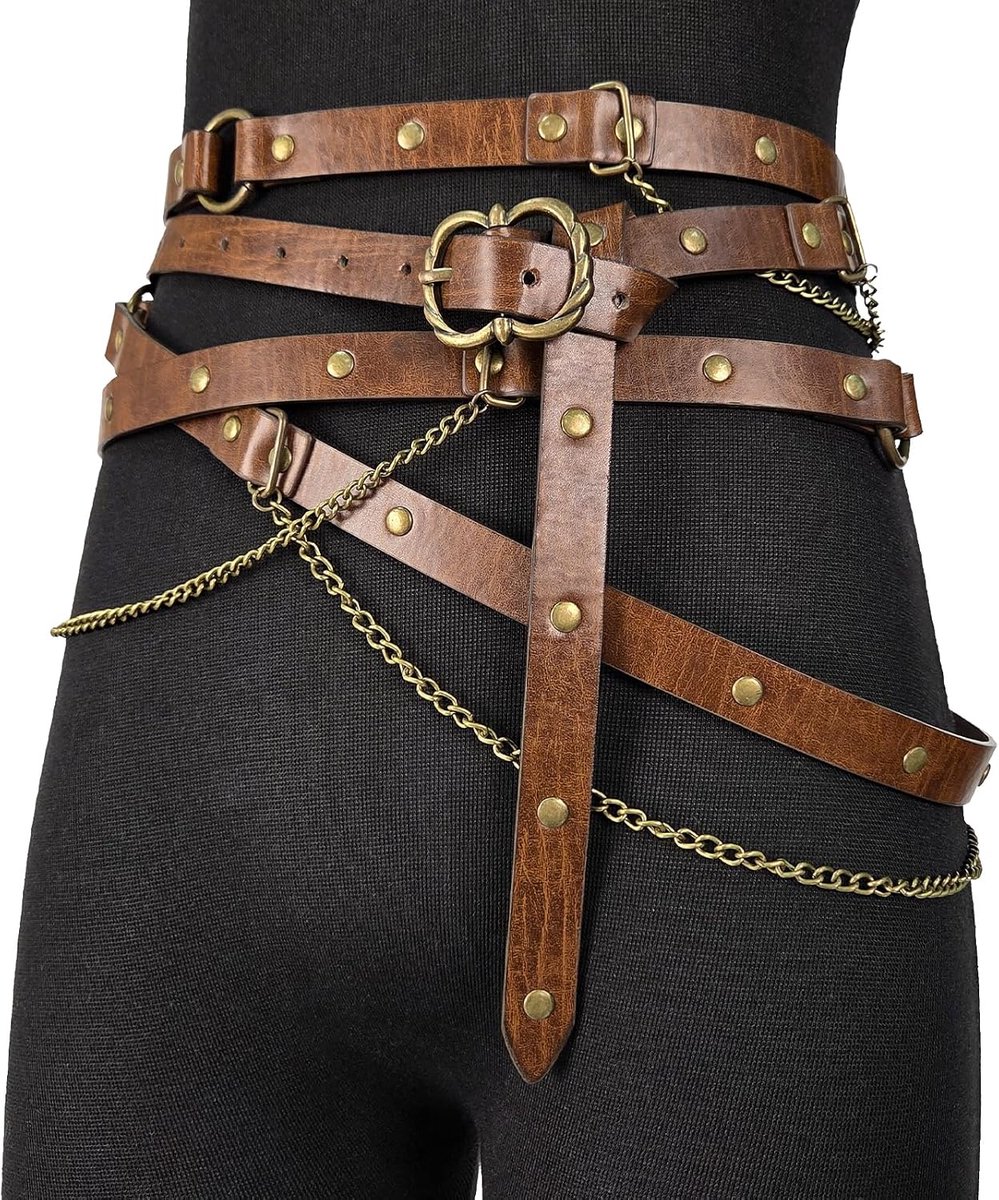 Middeleeuwse DIY Metalen Kettingriem van Faux Leather, Vintage Verstelbare Dunne Riem Voor Vrouwen, Retro Magere Riem Voor Jurken