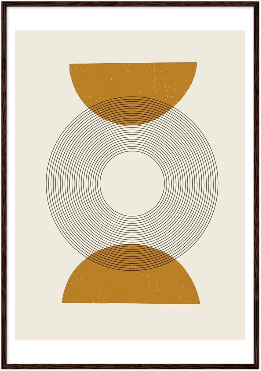 Wall Art - Teal Mosterd Circulair Patroon - Ingelijste Art Print Kant-en-klaar Wit 70x100 cm/28x40″