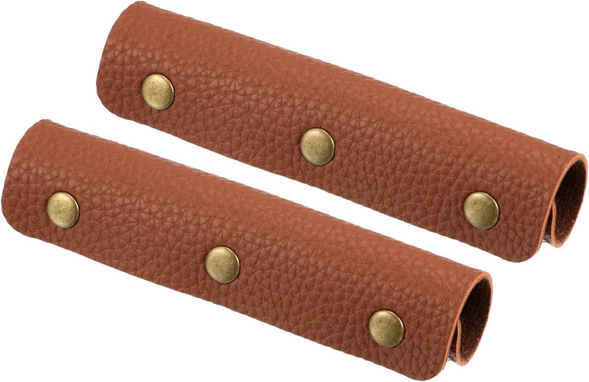 Bagage Handvat Wrap, 2 Pack PU Handtas Grip Cover Protector Identifier met Sluiting voor Koffer Boodschappentas, Bruin